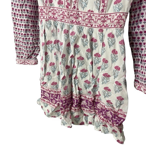 Haute Hippie Floral Long Sleeve Mini Dress Size Small White Pink Boho Cottage - Picture 3 of 6